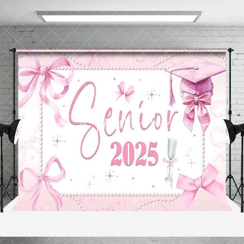 Aperturee - Aperturee Pink Bow Tie Map Senior 2025 Graduation Backdrop
