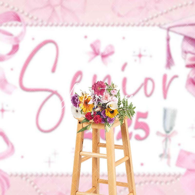 Aperturee - Aperturee Pink Bow Tie Map Senior 2025 Graduation Backdrop