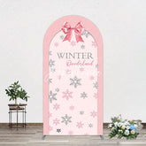Aperturee - Aperturee Pink Bow Tie Snowflake Winter Onderland Arch Backdrop