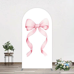 Aperturee - Aperturee Pink Bow White Birthday Party Arch Backdrop