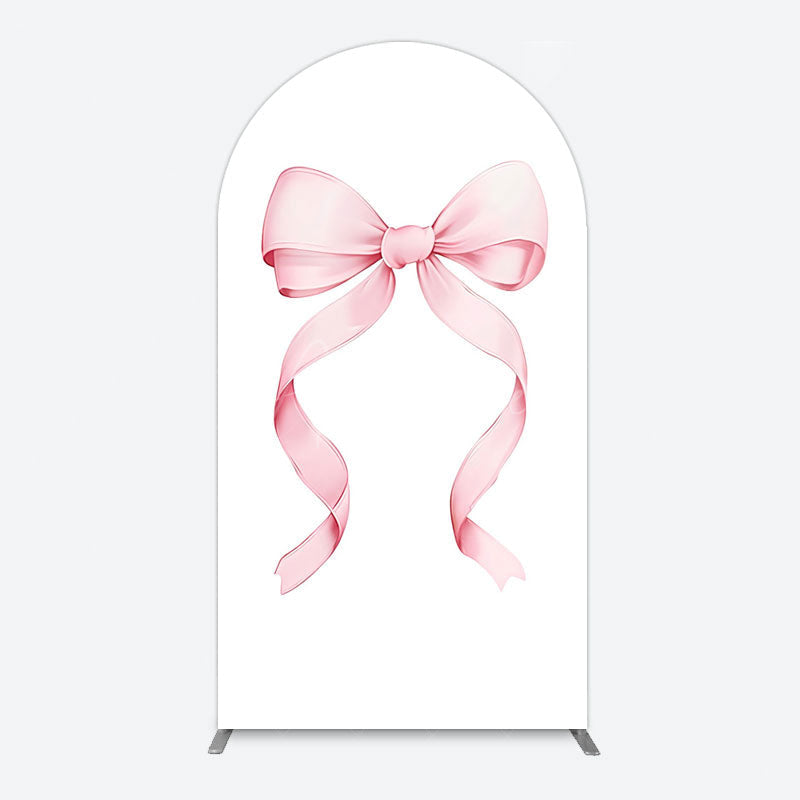 Aperturee - Aperturee Pink Bow White Birthday Party Arch Backdrop
