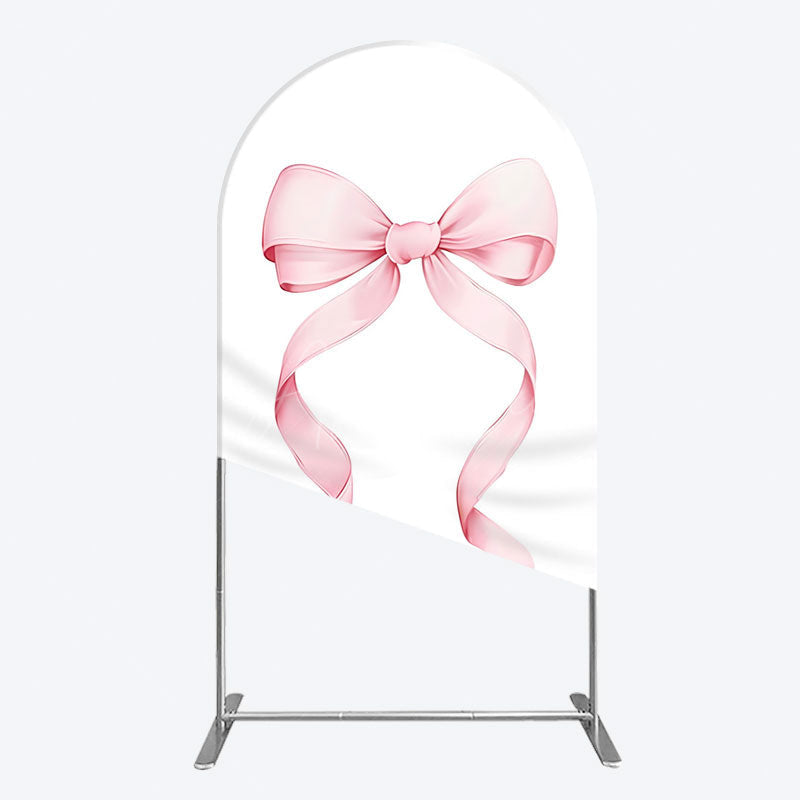 Aperturee - Aperturee Pink Bow White Birthday Party Arch Backdrop