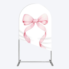 Aperturee - Aperturee Pink Bow White Birthday Party Arch Backdrop