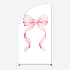 Aperturee - Aperturee Pink Bow White Birthday Party Half Moon Arch Backdrop