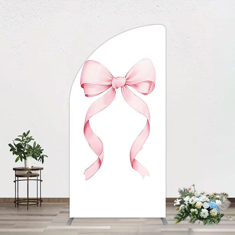 Aperturee - Aperturee Pink Bow White Birthday Party Half Moon Arch Backdrop