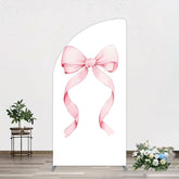 Aperturee - Aperturee Pink Bow White Birthday Party Half Moon Arch Backdrop