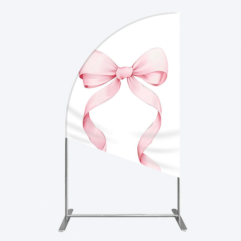 Aperturee - Aperturee Pink Bow White Birthday Party Half Moon Arch Backdrop