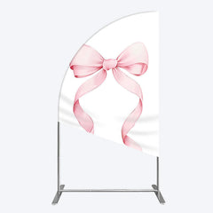 Aperturee - Aperturee Pink Bow White Birthday Party Half Moon Arch Backdrop