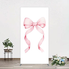 Aperturee - Aperturee Pink Bow White Birthday Party Rectangle Backdrop