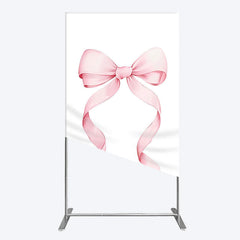Aperturee - Aperturee Pink Bow White Birthday Party Rectangle Backdrop