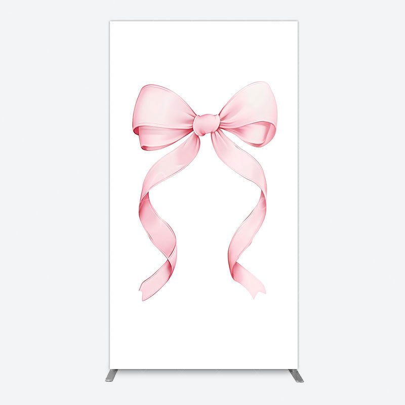 Aperturee - Aperturee Pink Bow White Birthday Party Rectangle Backdrop