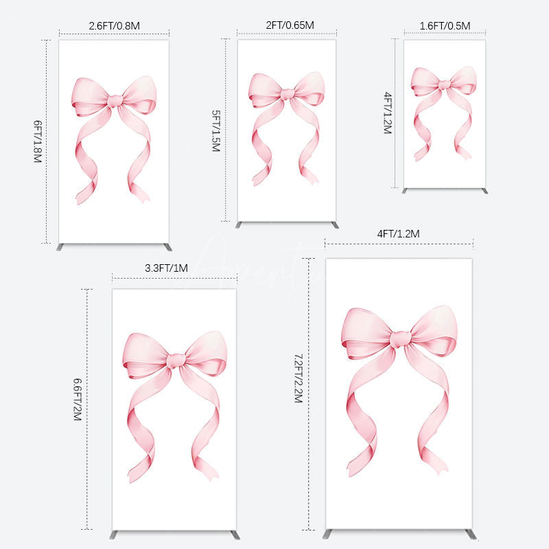 Aperturee - Aperturee Pink Bow White Birthday Party Rectangle Backdrop