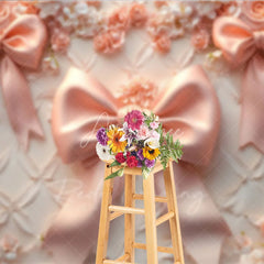 Aperturee - Aperturee Pink Bows Fine Art Backdrop Pastel Ribbon Floral Texture Background Newborn Girl Photography Prop