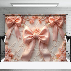 Aperturee - Aperturee Pink Bows Fine Art Backdrop Pastel Ribbon Floral Texture Background Newborn Girl Photography Prop