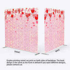 Aperturee - Aperturee Pink Brick Red Hearts Valentines Day Square Backdrop
