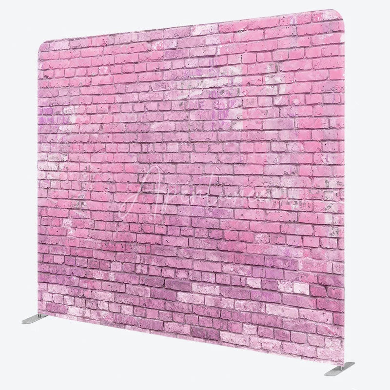 Aperturee - Aperturee Pink Brick Wall Double-Sided Tension Fabric Backdrop for Chic Party Decor Urban Loft Style Photo Booth