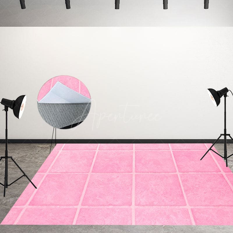 Aperturee - Aperturee Pink Brick Wall Girl Theme Fabric Floor Backdrop