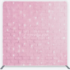 Aperturee - Aperturee Pink Brick Wall with Fairy Lights Tension Fabric Backdrop Sweet Girl Room Photography Background