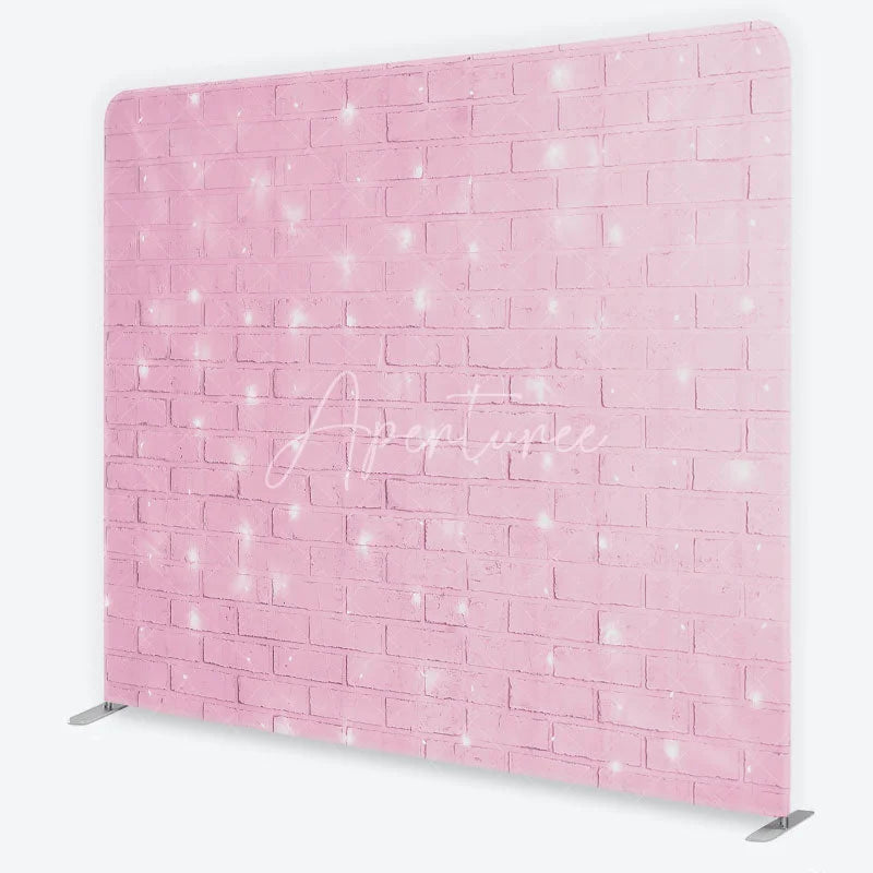 Aperturee - Aperturee Pink Brick Wall with Fairy Lights Tension Fabric Backdrop Sweet Girl Room Photography Background