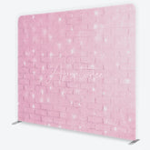 Aperturee - Aperturee Pink Brick Wall with Fairy Lights Tension Fabric Backdrop Sweet Girl Room Photography Background