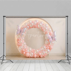 Aperturee - Aperturee Pink Butterfly Balloon Wreath Photography Backdrop Iridescent Balloons for First Birthday Girl’s Cake Smash Decor