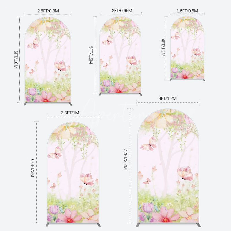 Aperturee - Aperturee Pink Butterfly Spring Cartoon Birthday Arch Backdrop