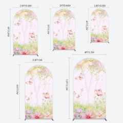 Aperturee - Aperturee Pink Butterfly Spring Cartoon Birthday Arch Backdrop