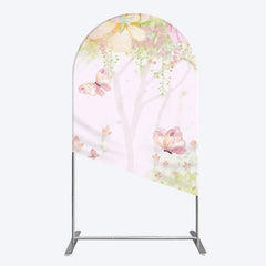 Aperturee - Aperturee Pink Butterfly Spring Cartoon Birthday Arch Backdrop