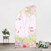 Aperturee - Aperturee Pink Butterfly Spring Cartoon Birthday Half Moon Arch Backdrop