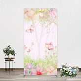 Aperturee - Aperturee Pink Butterfly Spring Cartoon Birthday Rectangle Backdrop