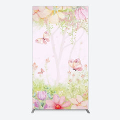 Aperturee - Aperturee Pink Butterfly Spring Cartoon Birthday Rectangle Backdrop