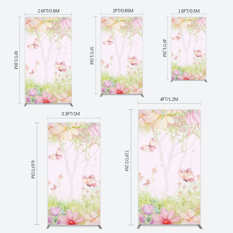 Aperturee - Aperturee Pink Butterfly Spring Cartoon Birthday Rectangle Backdrop