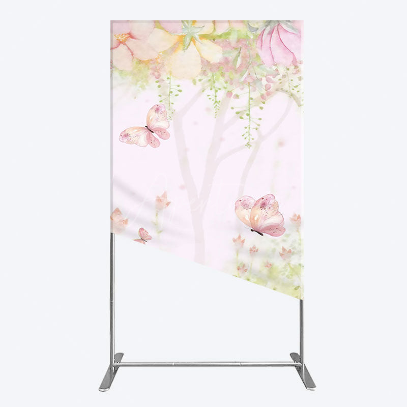 Aperturee - Aperturee Pink Butterfly Spring Cartoon Birthday Rectangle Backdrop
