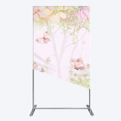 Aperturee - Aperturee Pink Butterfly Spring Cartoon Birthday Rectangle Backdrop