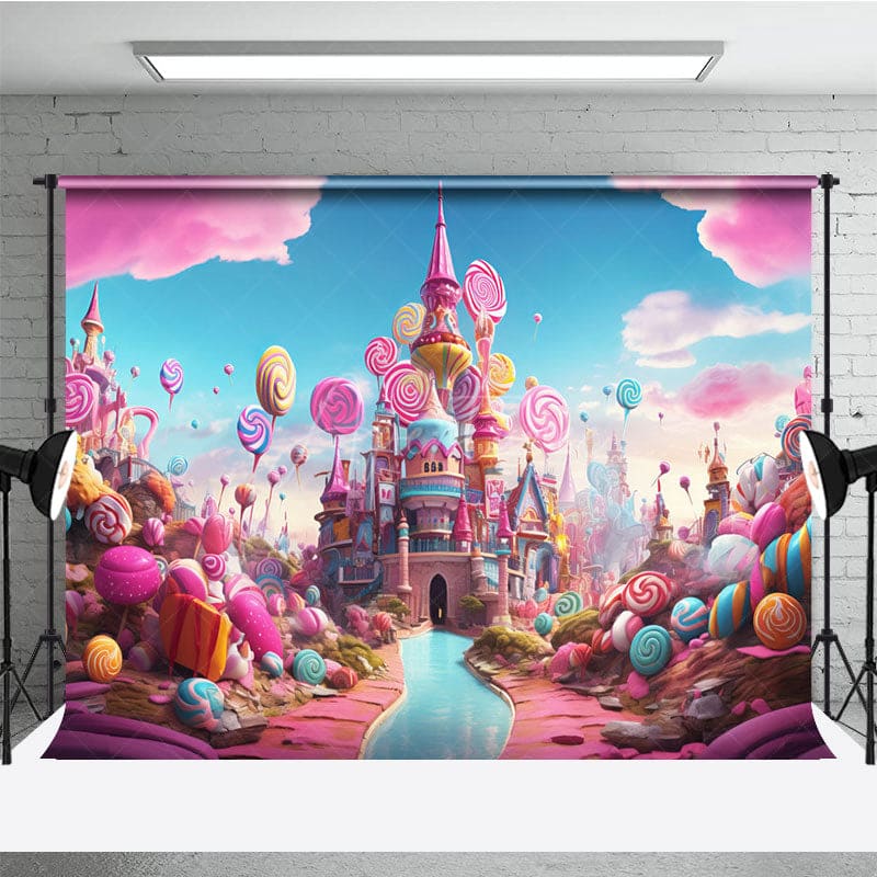 Aperturee - Aperturee Pink Candyland Dreamy Castle Photography Backdrop