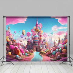 Aperturee - Aperturee Pink Candyland Dreamy Castle Photography Backdrop