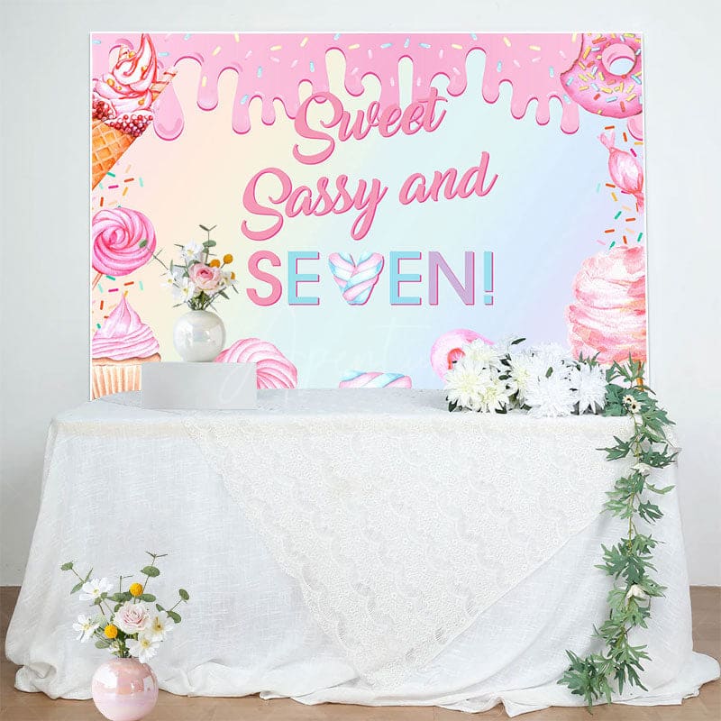 Aperturee - Aperturee Pink Candyland Sweet Sassy And Seven Birthday Backdrop