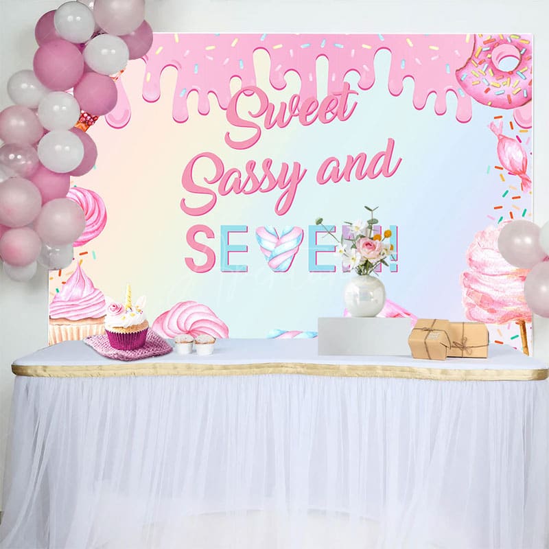 Aperturee - Aperturee Pink Candyland Sweet Sassy And Seven Birthday Backdrop