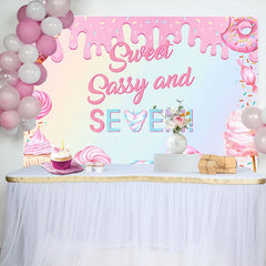 Aperturee - Aperturee Pink Candyland Sweet Sassy And Seven Birthday Backdrop