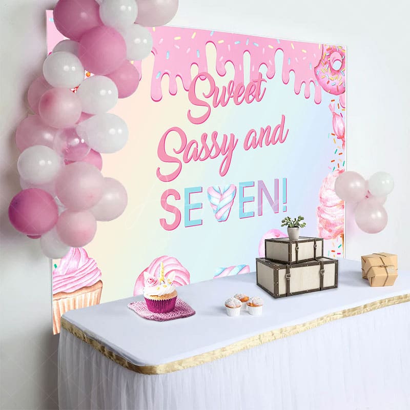 Aperturee - Aperturee Pink Candyland Sweet Sassy And Seven Birthday Backdrop