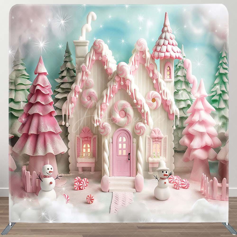 Aperturee - Aperturee Pink Castle Christmas Party Square Tension Backdrop