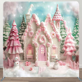 Aperturee - Aperturee Pink Castle Christmas Party Square Tension Backdrop