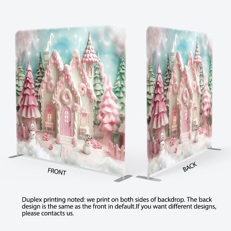 Aperturee - Aperturee Pink Castle Christmas Party Square Tension Backdrop