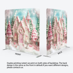 Aperturee - Aperturee Pink Castle Christmas Party Square Tension Backdrop