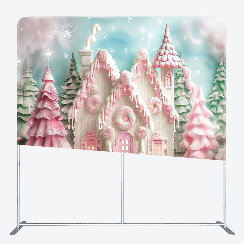 Aperturee - Aperturee Pink Castle Christmas Party Square Tension Backdrop