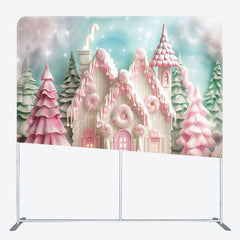 Aperturee - Aperturee Pink Castle Christmas Party Square Tension Backdrop