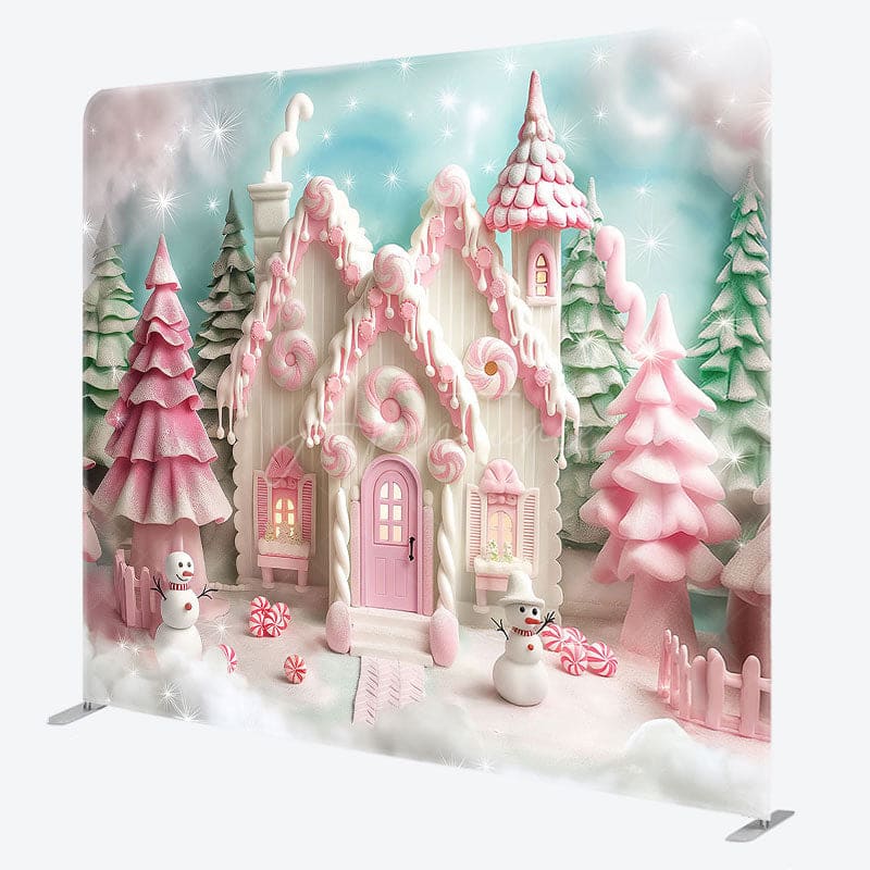 Aperturee - Aperturee Pink Castle Christmas Party Square Tension Backdrop