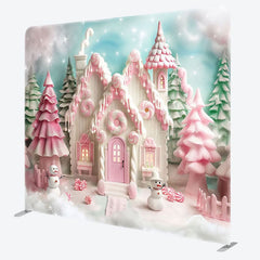 Aperturee - Aperturee Pink Castle Christmas Party Square Tension Backdrop