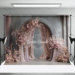 Aperturee - Aperturee Pink Cherry Blossom Arch Photography Backdrop Draped Fabric for Spring Wedding Romantic Photo Background
