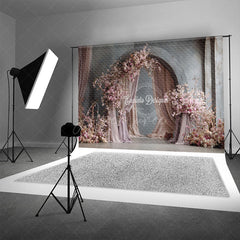 Aperturee - Aperturee Pink Cherry Blossom Arch Photography Backdrop Draped Fabric for Spring Wedding Romantic Photo Background
